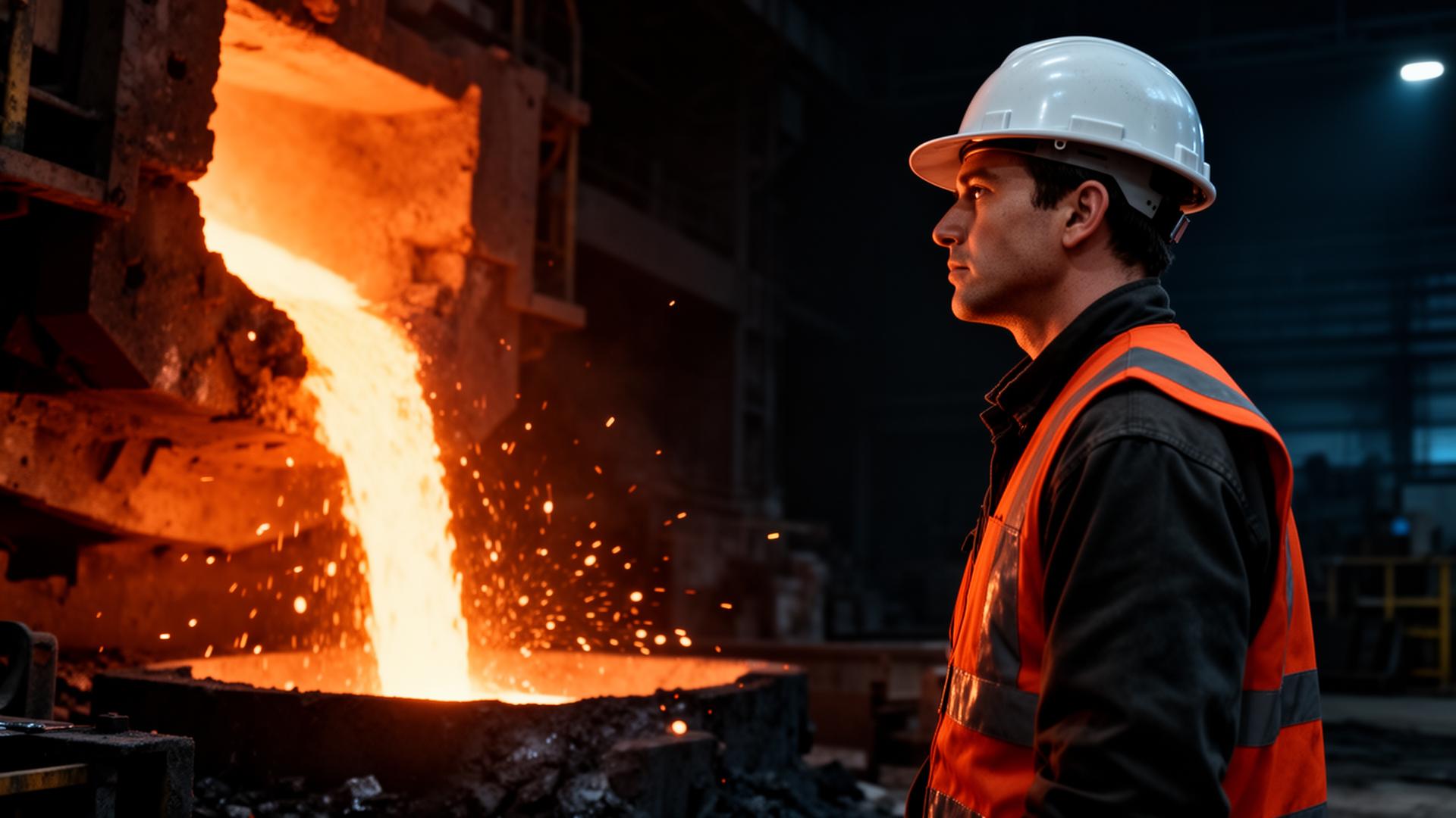Operação industrial com fundição de aço incandescente